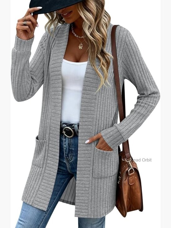Sweaters - Women's Long Cardigan Sweater with Pockets Open Front Loose Knit Coatigan